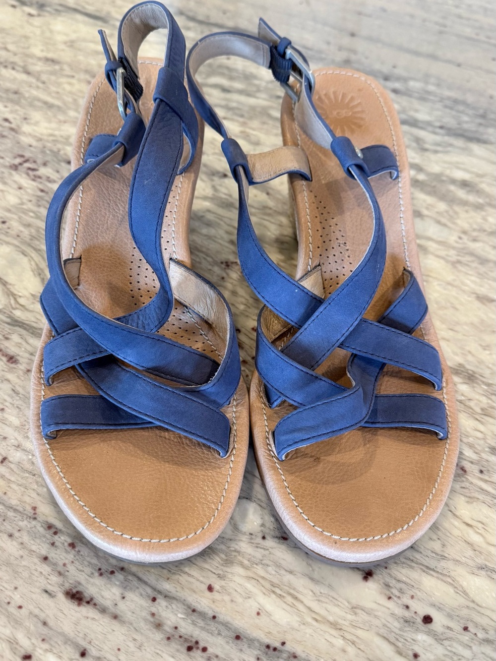 UGG Navy Leather Crisscross Strap Sandals